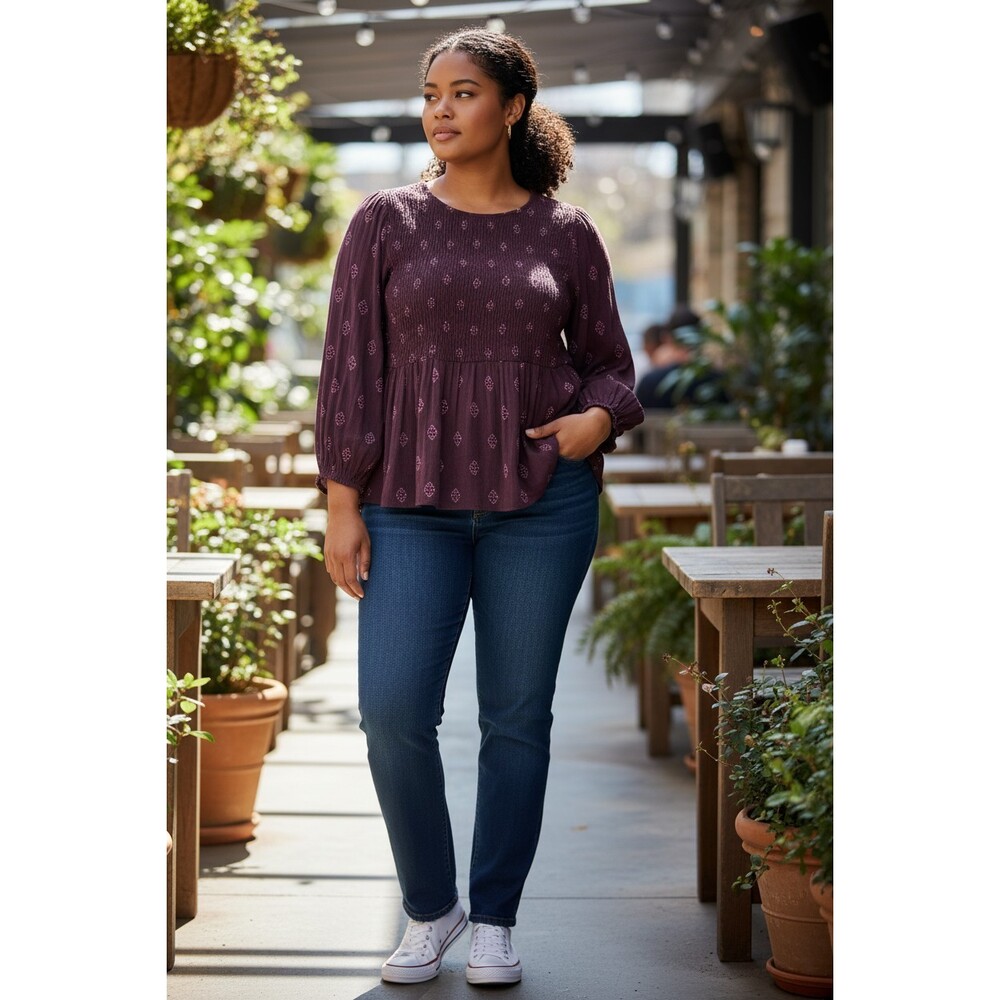 Torrid Peplum Crinkle Gauze Smocked Top long sleeve multicolor size 2X